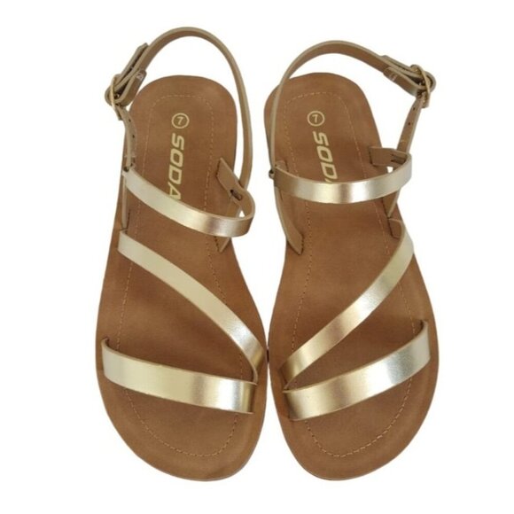 Soda Women's Gold Strappy Sandals - Size 7 - Casual Summer Flats. - Picture 6 of 6